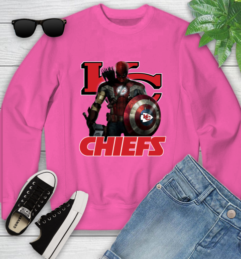 NFL Captain America Thor Spider Man Hawkeye Avengers Endgame Football Kansas City Chiefs Youth Sweatshirt 7