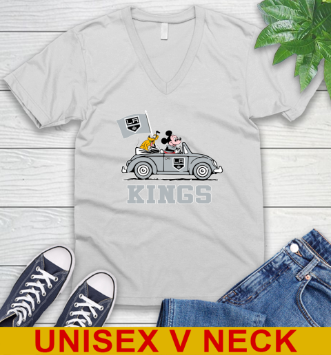 NHL Hockey Los Angeles Kings Pluto Mickey Driving Disney Shirt V-Neck T-Shirt