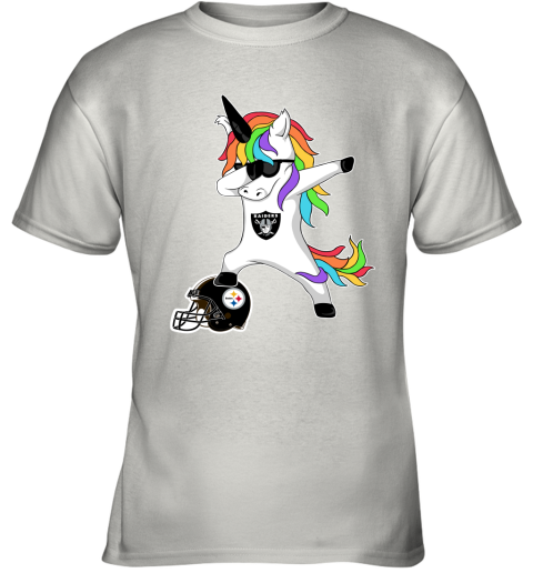 Football Dabbing Unicorn Steps On Helmet Oakland Raiders Youth T-Shirt