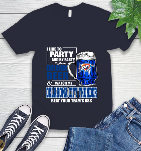 NBA Drink Beer and Watch My Oklahoma City Thunder Beat Your Team's Ass Basketball V-Neck T-Shirt 2