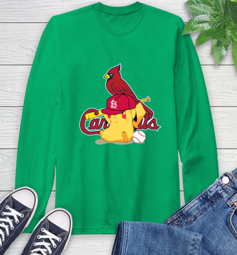 MLB Pikachu Baseball Sports St.Louis Cardinals Long Sleeve T-Shirt 7