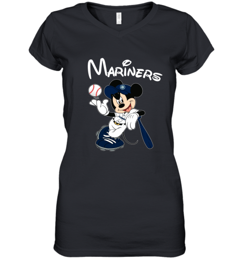 Baseball Mickey Team Seattle Mariners Women's V-Neck T-Shirt