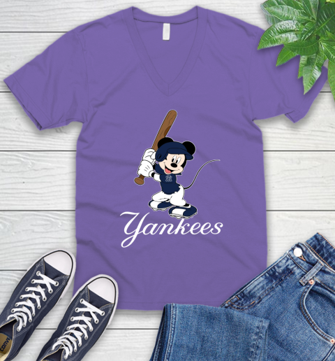 MLB Baseball New York Yankees Cheerful Mickey Mouse Shirt V-Neck T-Shirt 9