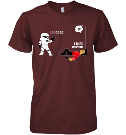 unqc star wars star trek a stormtrooper and a redshirt in a fight shirts premium guys tee 5 front maroon