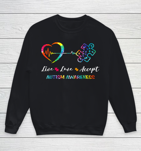 Live Love Accept Autism Awareness Tie Dye Autism Mom Youth Sweatshirt