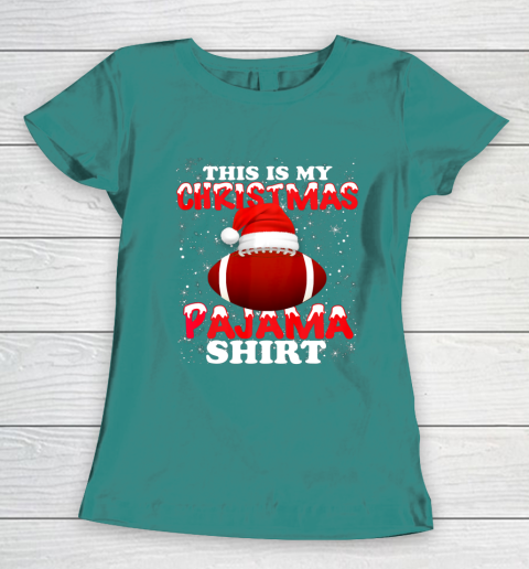 Football Christmas Gifts Santa Hat Funny Xmas Pajamas Women's T-Shirt 10