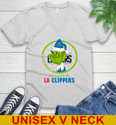 LA Clippers NBA Christmas Grinch I Hate People But I Love My Favorite Basketball Team V-Neck T-Shirt