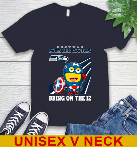 NFL Football Seattle Seahawks Captain America Marvel Avengers Minion Shirt V-Neck T-Shirt 2