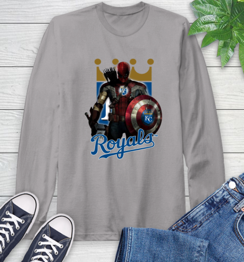 MLB Captain America Thor Spider Man Hawkeye Avengers Endgame Baseball Kansas City Royals Long Sleeve T-Shirt 6