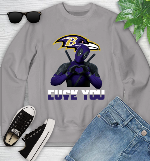 NHL Baltimore Ravens Deadpool Love You Fuck You Football Sports Youth Sweatshirt 3