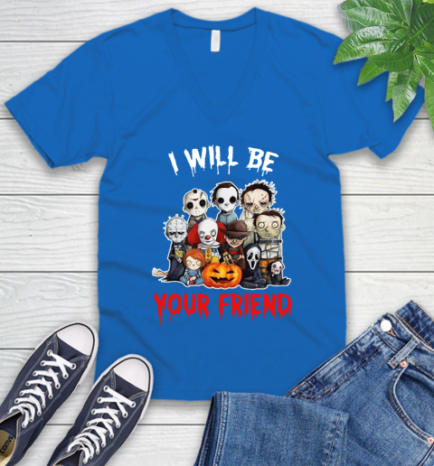 Halloween Horror Movie Characters Chibi I Will Be Your Friend V-Neck T-Shirt 5