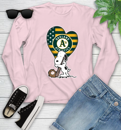 Oakland Athletics MLB Baseball The Peanuts Movie Adorable Snoopy Youth Long Sleeve 10