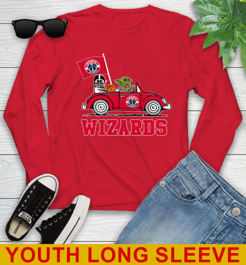 NBA Basketball Washington Wizards Darth Vader Baby Yoda Driving Star Wars Shirt Youth Long Sleeve 11