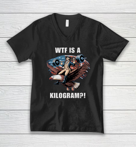 WTF is a Kilogram_ Funny 4th of July Patriotic Eagle USA V-Neck T-Shirt