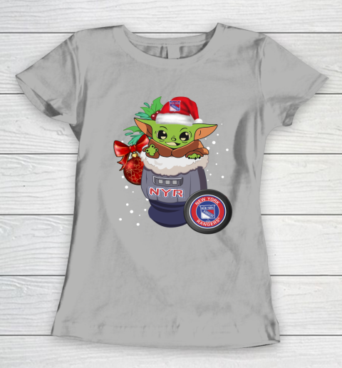 New York Rangers Christmas Baby Yoda Star Wars Funny Happy NHL Women's T-Shirt 11