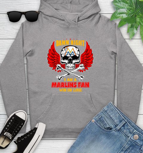 MLB Damn Right I Am A Miami Marlins Win Or Lose Skull Baseball Sports Youth Hoodie 6