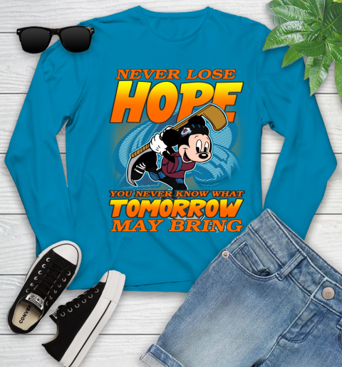 Colorado Avalanche NHL Hockey ootball Mickey Disney Never Lose Hope Youth Long Sleeve 8