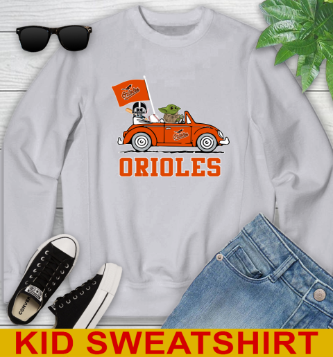 MLB Baseball Baltimore Orioles Darth Vader Baby Yoda Driving Star Wars Shirt Youth Sweatshirt 4