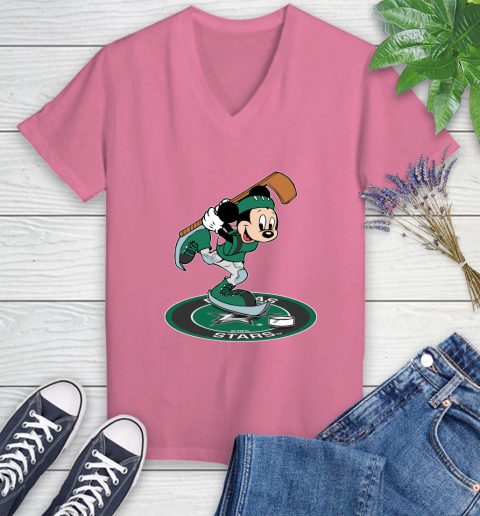 NHL Hockey Dallas Stars Cheerful Mickey Disney Shirt Women's V-Neck T-Shirt 11