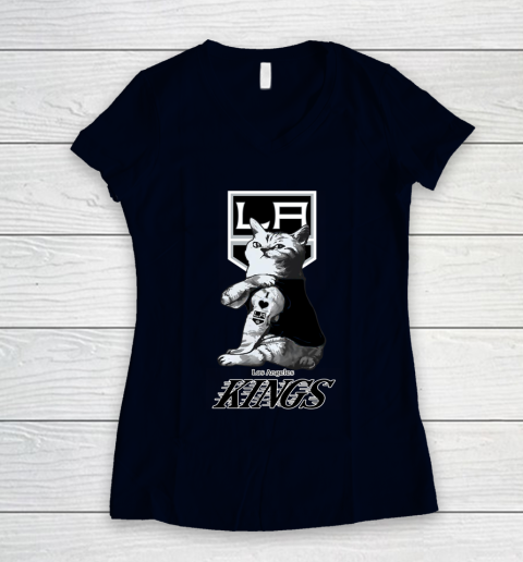 NHL My Cat Loves Los Angeles Kings Hockey Women's V-Neck T-Shirt 2