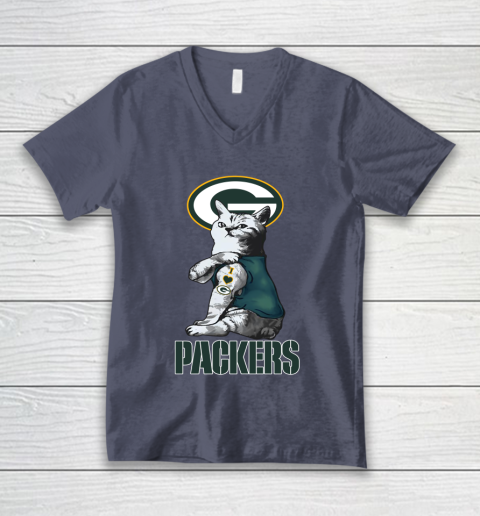 NFL Football My Cat Loves Green Bay Packers V-Neck T-Shirt 7