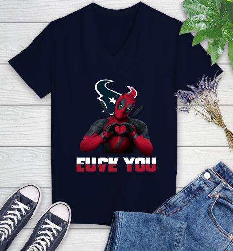 NHL Houston Texans Deadpool Love You Fuck You Football Sports Women's V-Neck T-Shirt 2