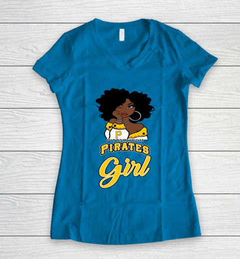 Pittsburgh Piratess Girl MLB Women's V-Neck T-Shirt 7
