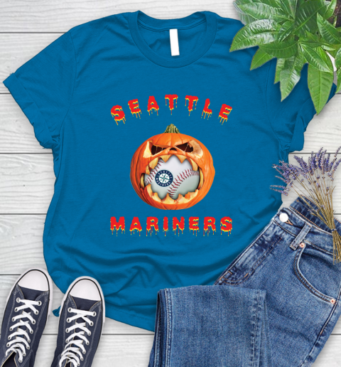 MLB Seattle Mariners Halloween Pumpkin Baseball Sports Women's T-Shirt 8 MLB Seattle Mariners Halloween Pumpkin Baseball Sports Women's T-Shirt - Image 8