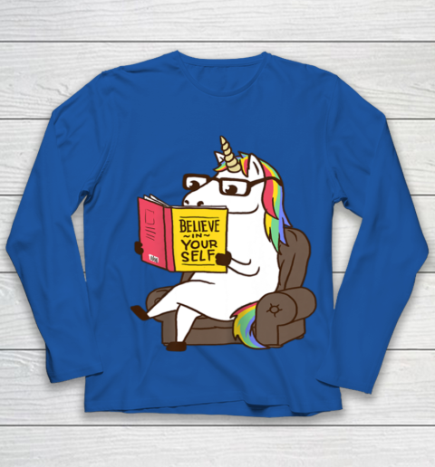Unicorn Shirt Believe in Yourself Motivational Book Lover Youth Long Sleeve 9