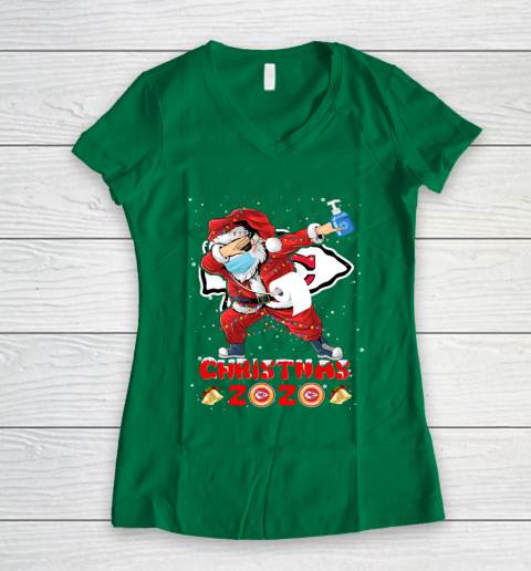 Kansas City Chiefs Funny Santa Claus Dabbing Christmas 2020 NFL Women's V-Neck T-Shirt 3