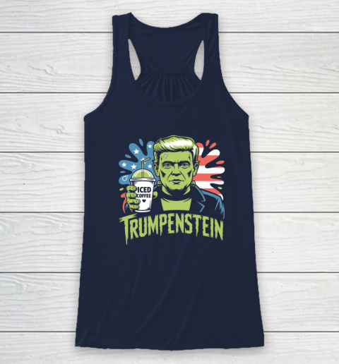Trumpenstein Funny Iced Coffee Drink Halloween 4th of July USA Flag Racerback Tank 5