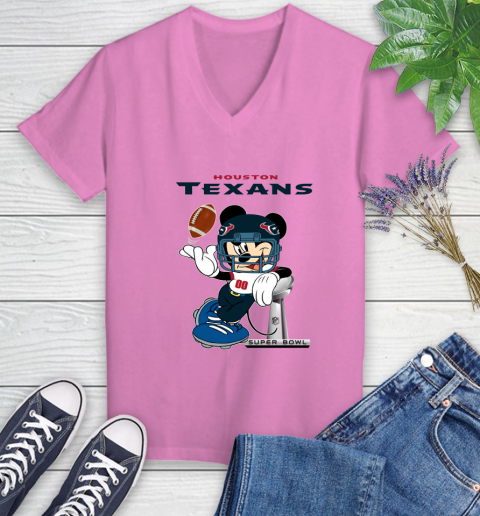 NFL Houston Texans Mickey Mouse Disney Super Bowl Football T Shirt Women's V-Neck T-Shirt 14