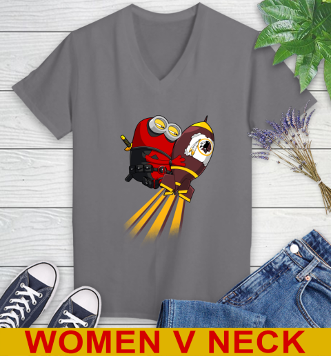 NFL Football Washington Redskins Deadpool Minion Marvel Shirt Women's V-Neck T-Shirt 11