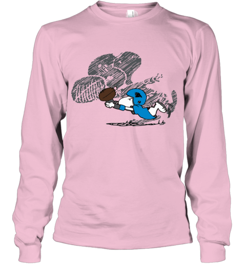 kmkr carolina panthers snoopy plays the football game youth long sleeve 50 front light pink