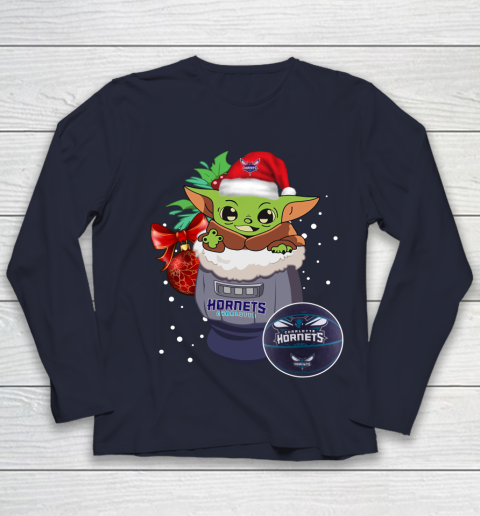 Charlotte Hornets Christmas Baby Yoda Star Wars Funny Happy NBA Youth Long Sleeve 3