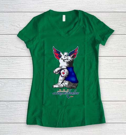 NHL My Cat Loves Washington Capitals Hockey Women's V-Neck T-Shirt 3