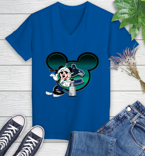 NHL Vancouver Canucks Stanley Cup Mickey Mouse Disney Hockey T Shirt Women's V-Neck T-Shirt 10