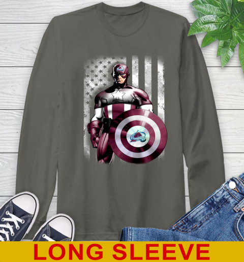 Colorado Avalanche NHL Hockey Captain America Marvel Avengers American Flag Shirt Long Sleeve T-Shirt 10
