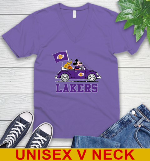 NBA Basketball Los Angeles Lakers Pluto Mickey Driving Disney Shirt V-Neck T-Shirt 9