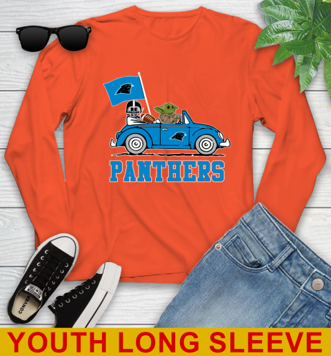NFL Football Carolina Panthers Darth Vader Baby Yoda Driving Star Wars Shirt Youth Long Sleeve 4