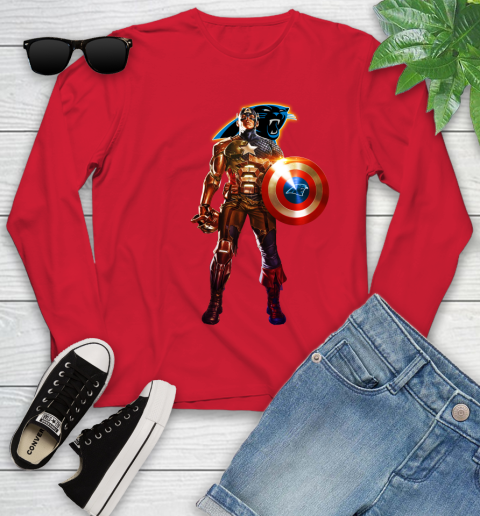 NFL Captain America Marvel Avengers Endgame Football Sports Carolina Panthers Youth Long Sleeve 11