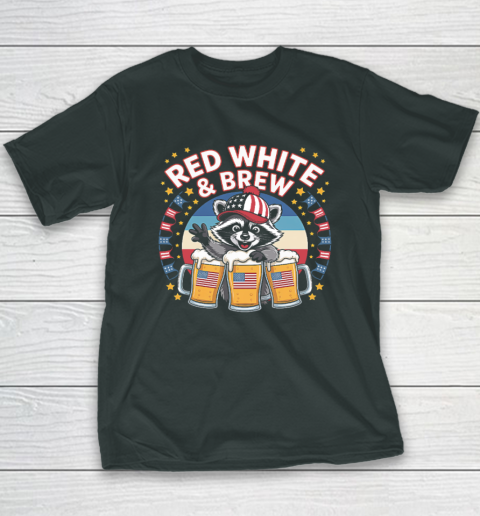Funny Raccoon red white and brew Independence Day 4th of July Youth T-Shirt 3