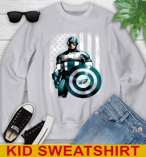 Philadelphia Eagles NFL Football Captain America Marvel Avengers American Flag Shirt Youth Sweatshirt 3