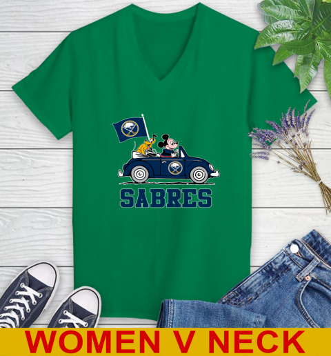 NHL Hockey Buffalo Sabres Pluto Mickey Driving Disney Shirt Women's V-Neck T-Shirt 6