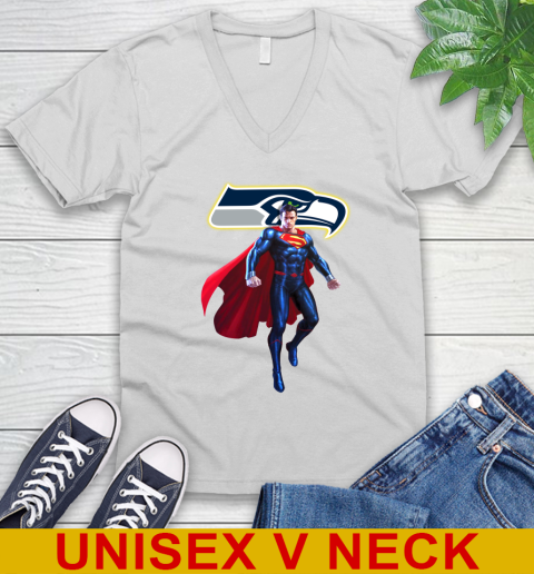 NFL Superman DC Sports Football Seattle Seahawks V-Neck T-Shirt