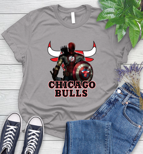 Chicago Bulls NBA Basketball Captain America Thor Spider Man Hawkeye Avengers Women's T-Shirt 5