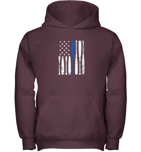 9jpy thin blue line leo usa flag police support baseball bat youth hoodie 43 front maroon