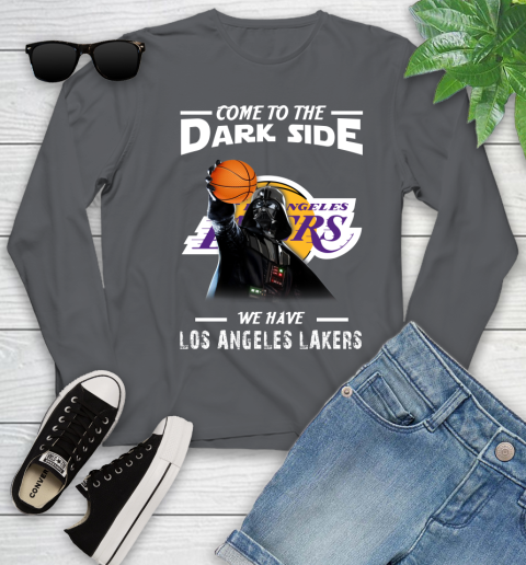NBA Come To The Dark Side We Have Los Angeles Lakers Star Wars Darth Vader Basketball Youth Long Sleeve 9