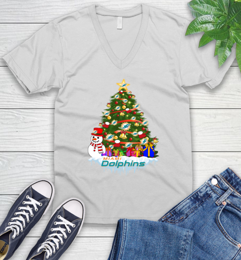 Miami Dolphins Merry Christmas NFL Football Sports V-Neck T-Shirt
