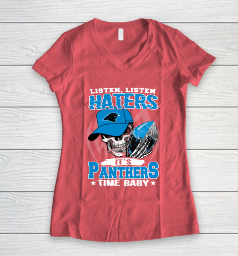 Listen Haters It is PANTHERS Time Baby NFL Women's V-Neck T-Shirt 4